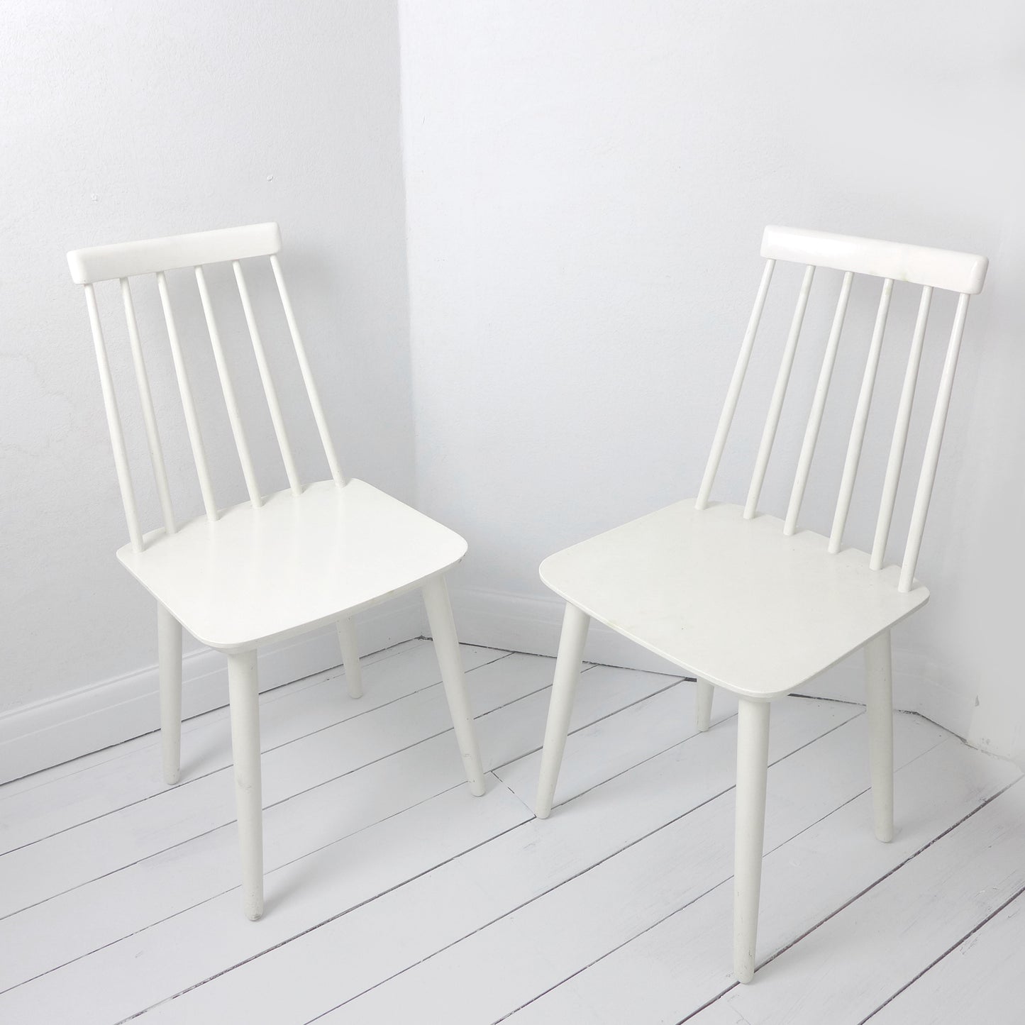 Danish Billund Stolefabrik Chairs - Pair in White - Mid Century