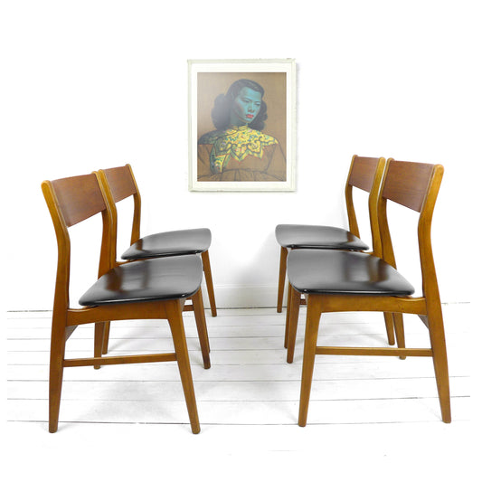 Set 4 Mid Century Dining Chairs in Black Vinyl