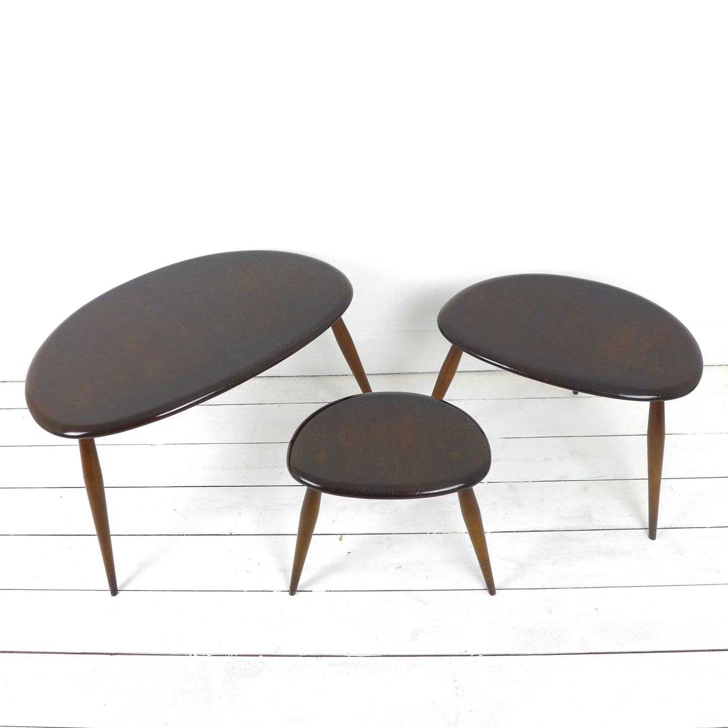 Vintage Ercol Pebble Tables - Nest of 3 in Dark Tone