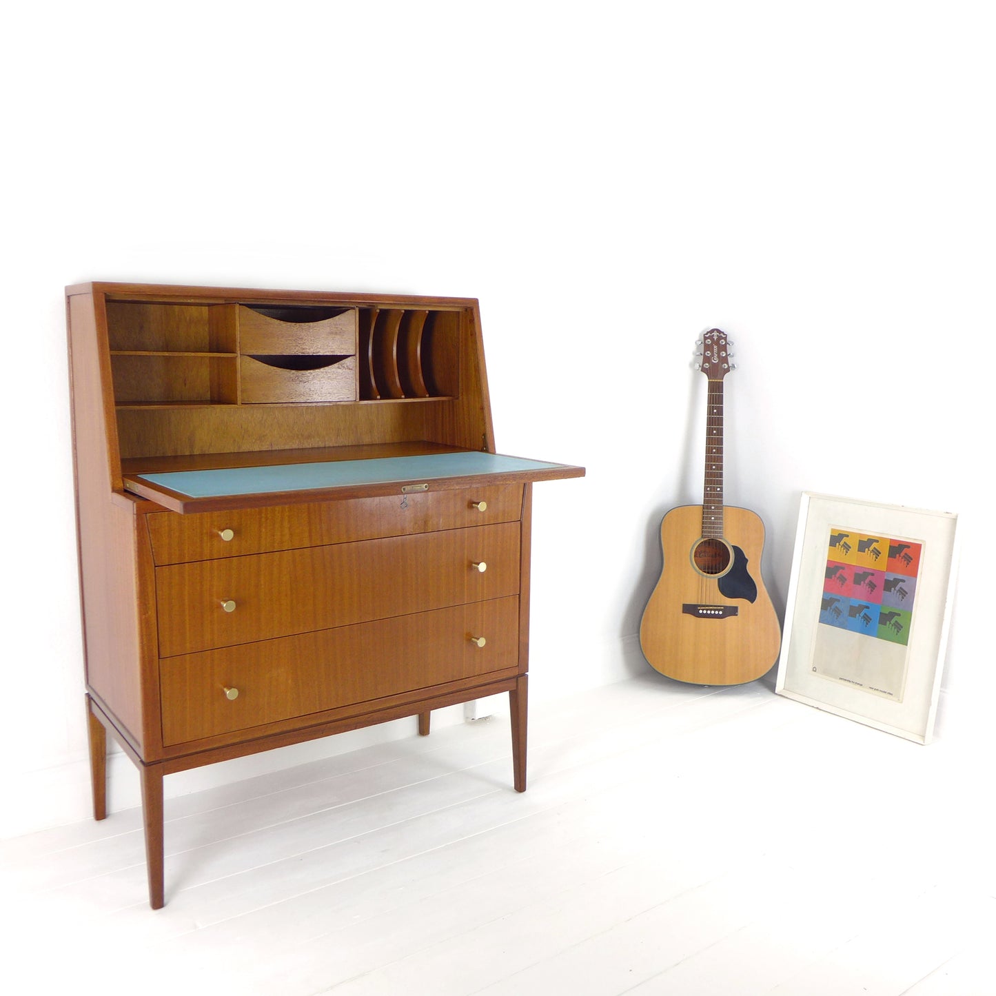 Mid Century Desk / Bureau with Leather Writing Slope - Possibly by Richard Hornby