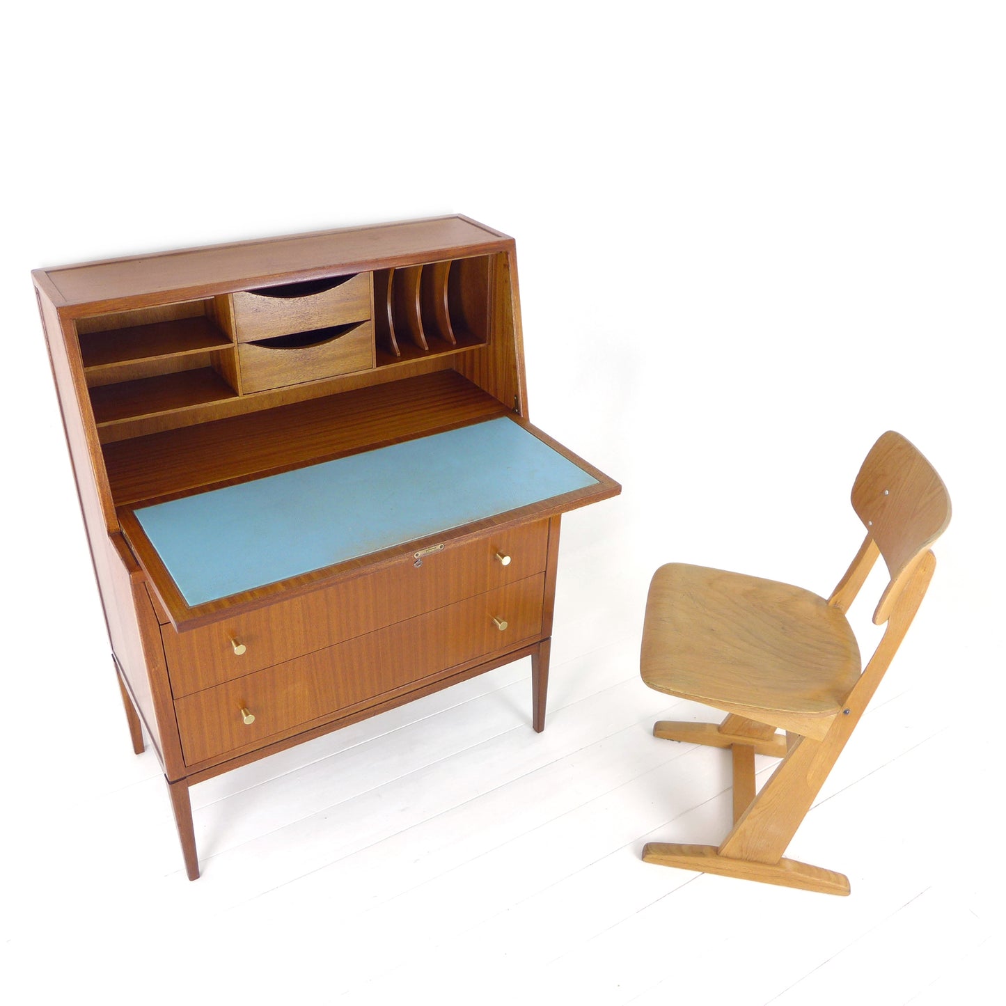 Mid Century Desk / Bureau with Leather Writing Slope - Possibly by Richard Hornby