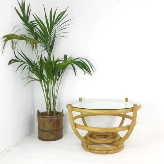 Mid Century Bamboo & Glass Coffee Table by Angraves