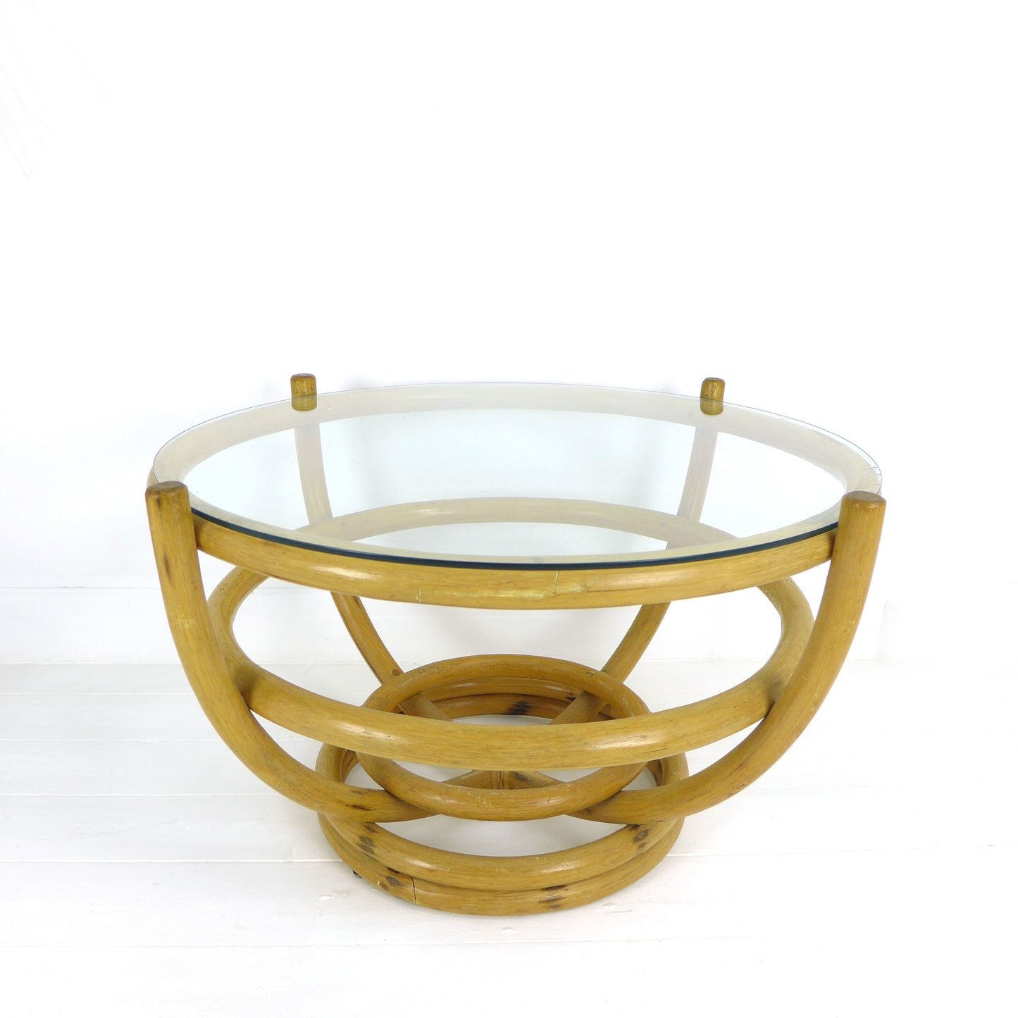 Mid Century Bamboo & Glass Coffee Table by Angraves
