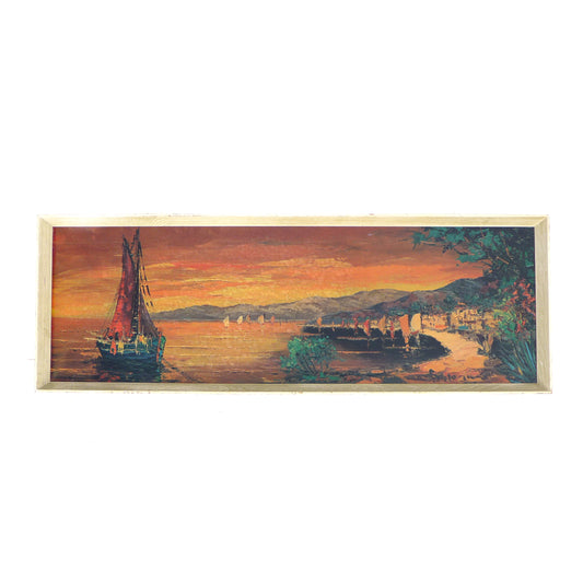 Mid Century Print 1960's Boats/Coastal Sunset Scene