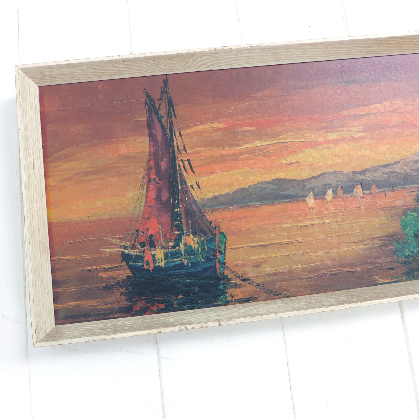 Mid Century Print 1960's Boats/Coastal Sunset Scene
