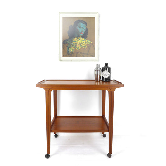 Mid Century Teak Drinks Trolley / Bar Cart / Record Player Stand Table