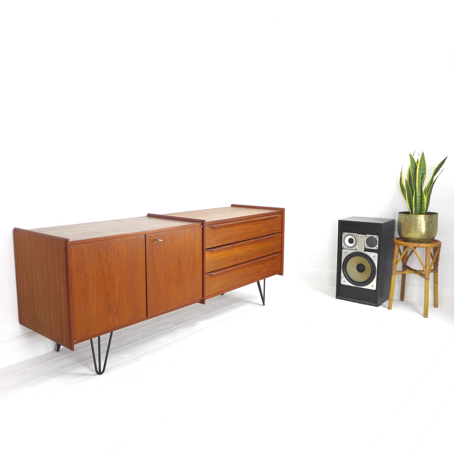 Mid Century Teak Sideboard on Hairpin Legs - Record / Drinks Cabinet / TV Stand