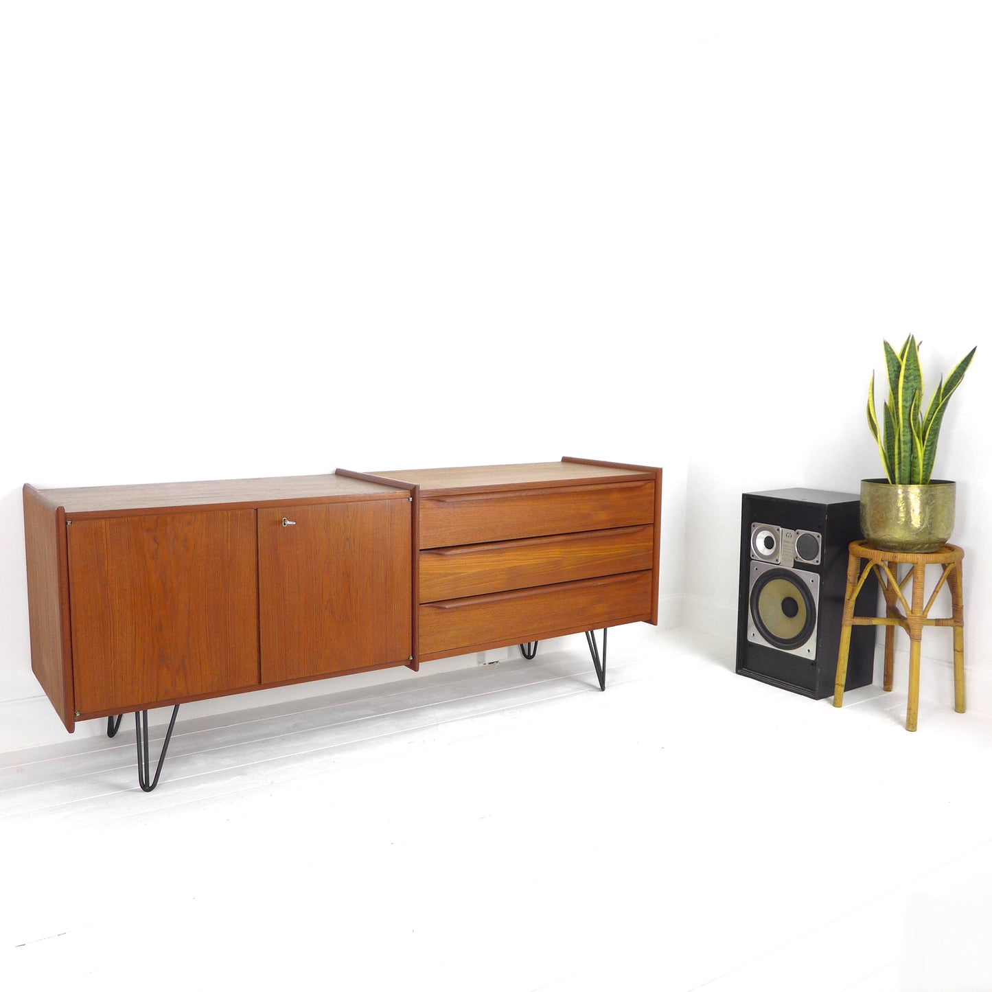 Mid Century Teak Sideboard on Hairpin Legs - Record / Drinks Cabinet / TV Stand