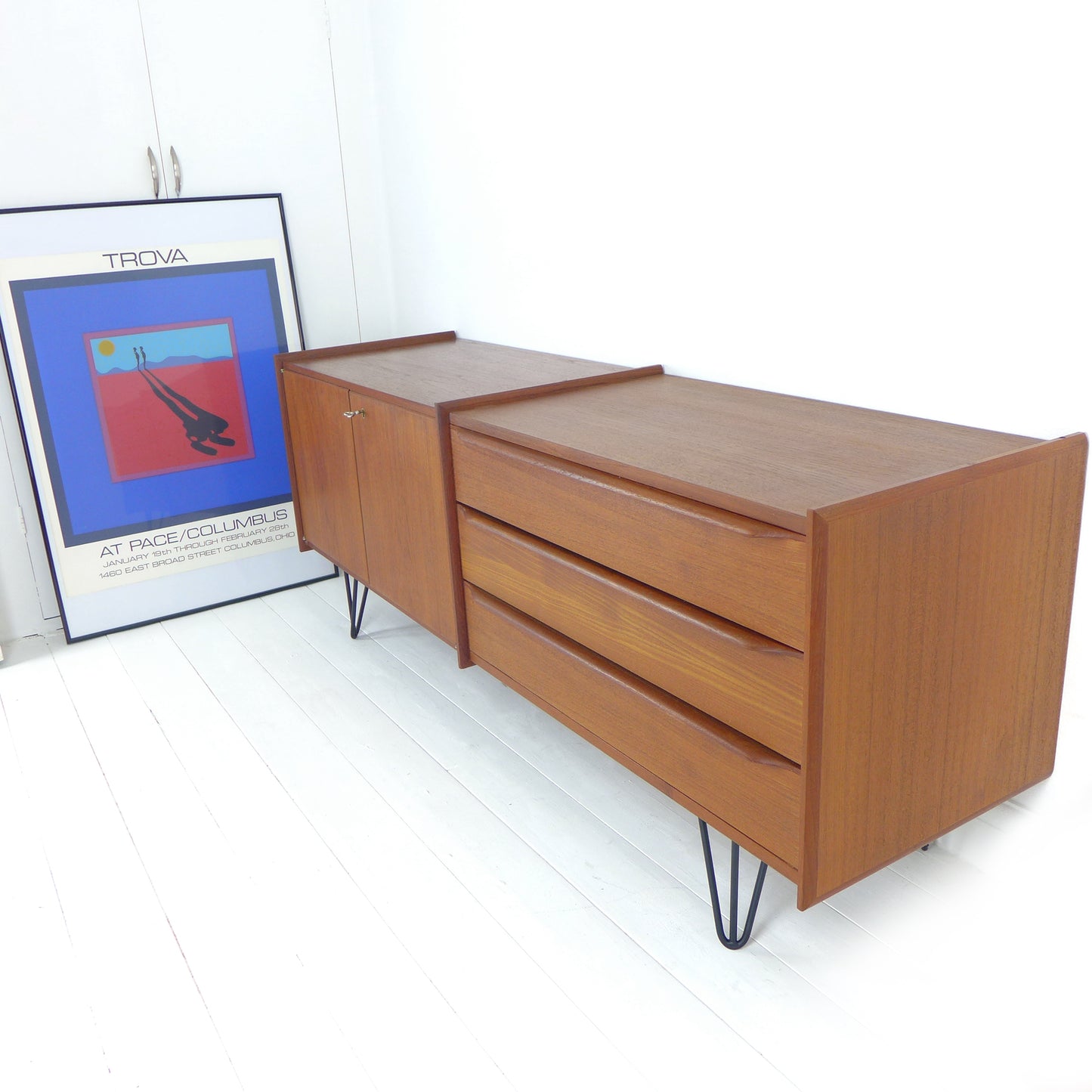 Mid Century Teak Sideboard on Hairpin Legs - Record / Drinks Cabinet / TV Stand