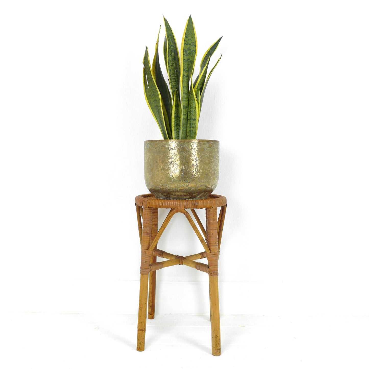 Vintage Bamboo Plant Stand / Stool / Side Table