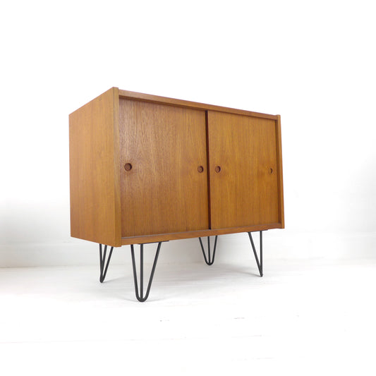 Danish Mid Century Teak Sideboard on Hairpin Legs - Record / Drinks Cabinet / TV Stand Vintage