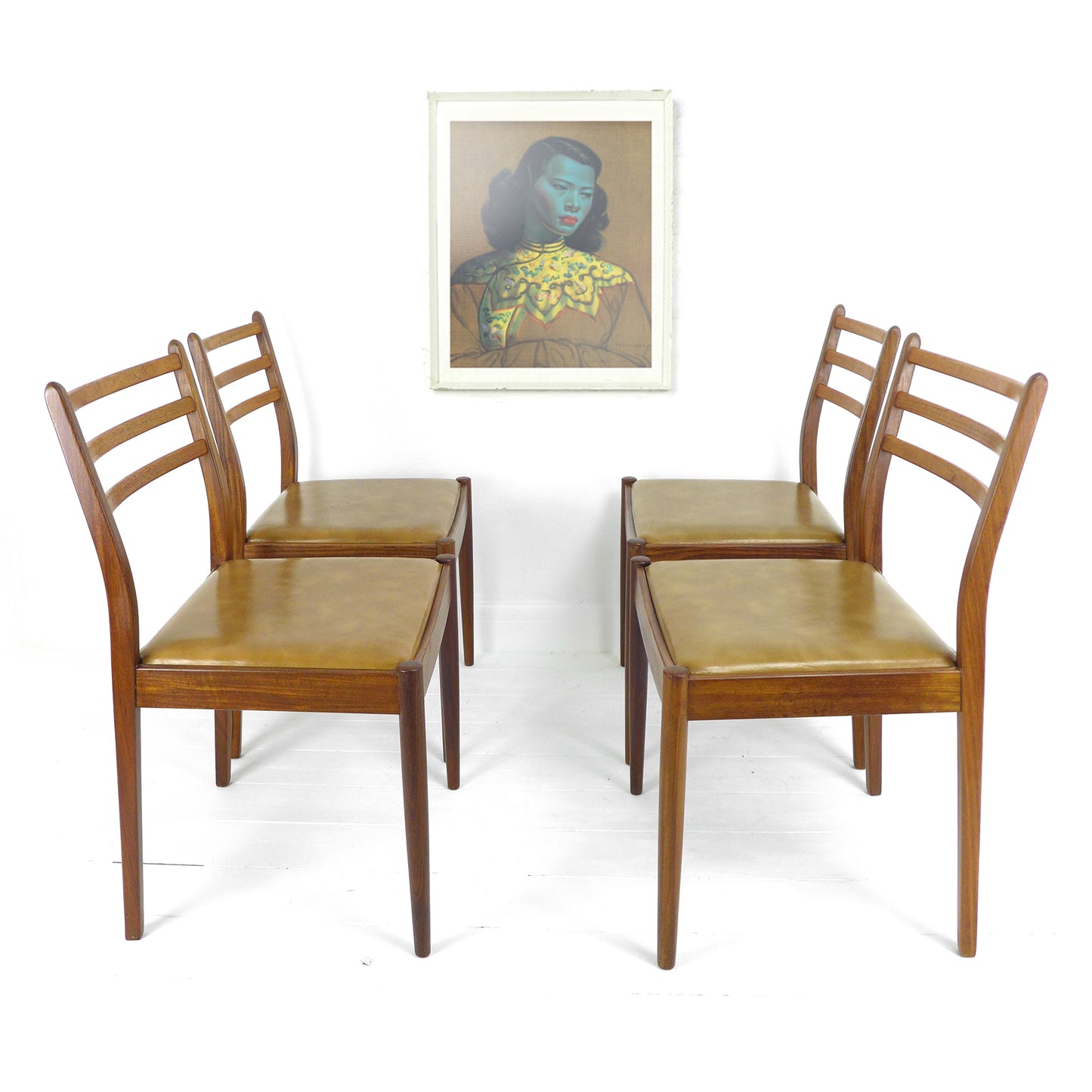 Vintage G PLAN Dining Chairs x4 - Original Leather Seats - Mid Century Teak Set of 4