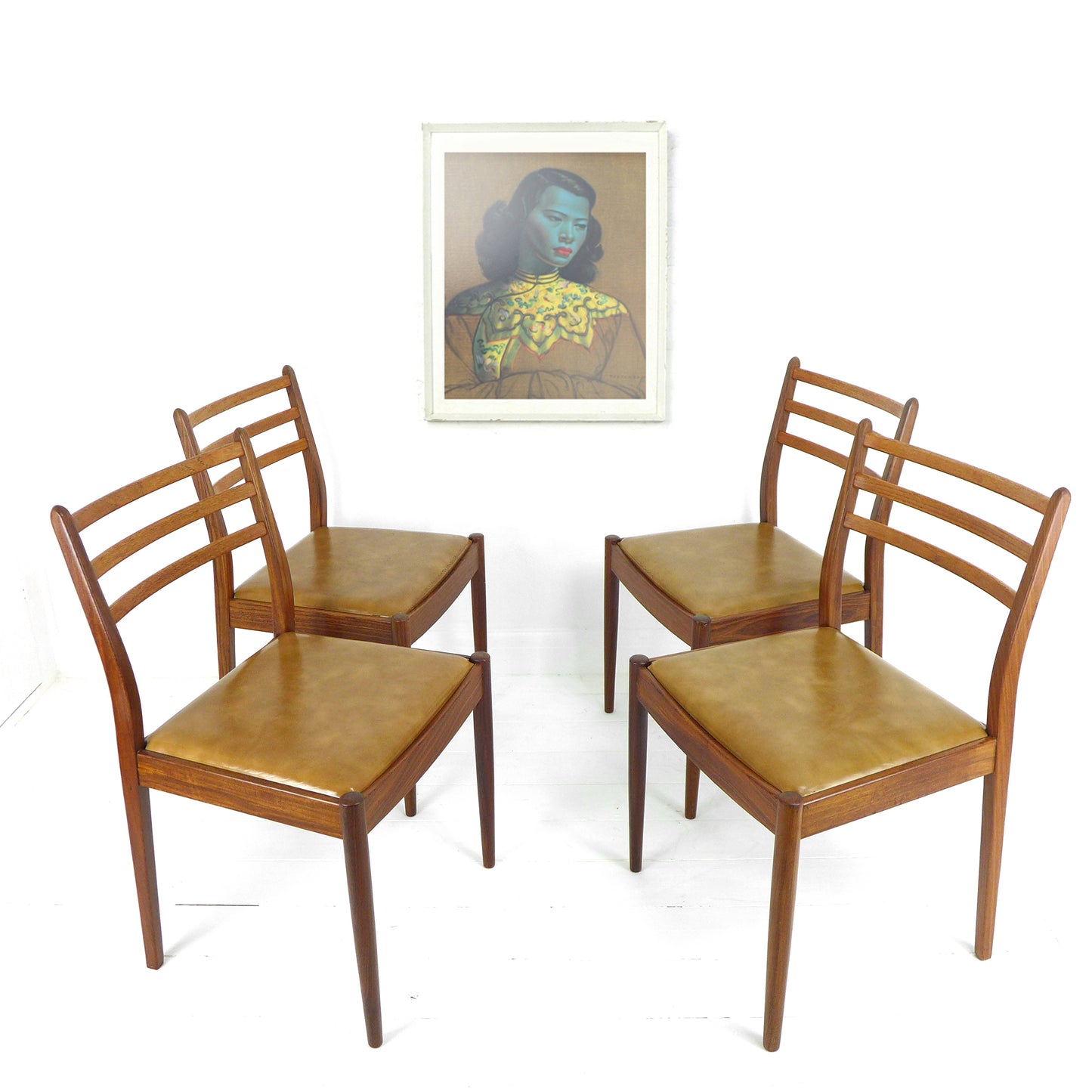 Vintage G PLAN Dining Chairs x4 - Original Leather Seats - Mid Century Teak Set of 4