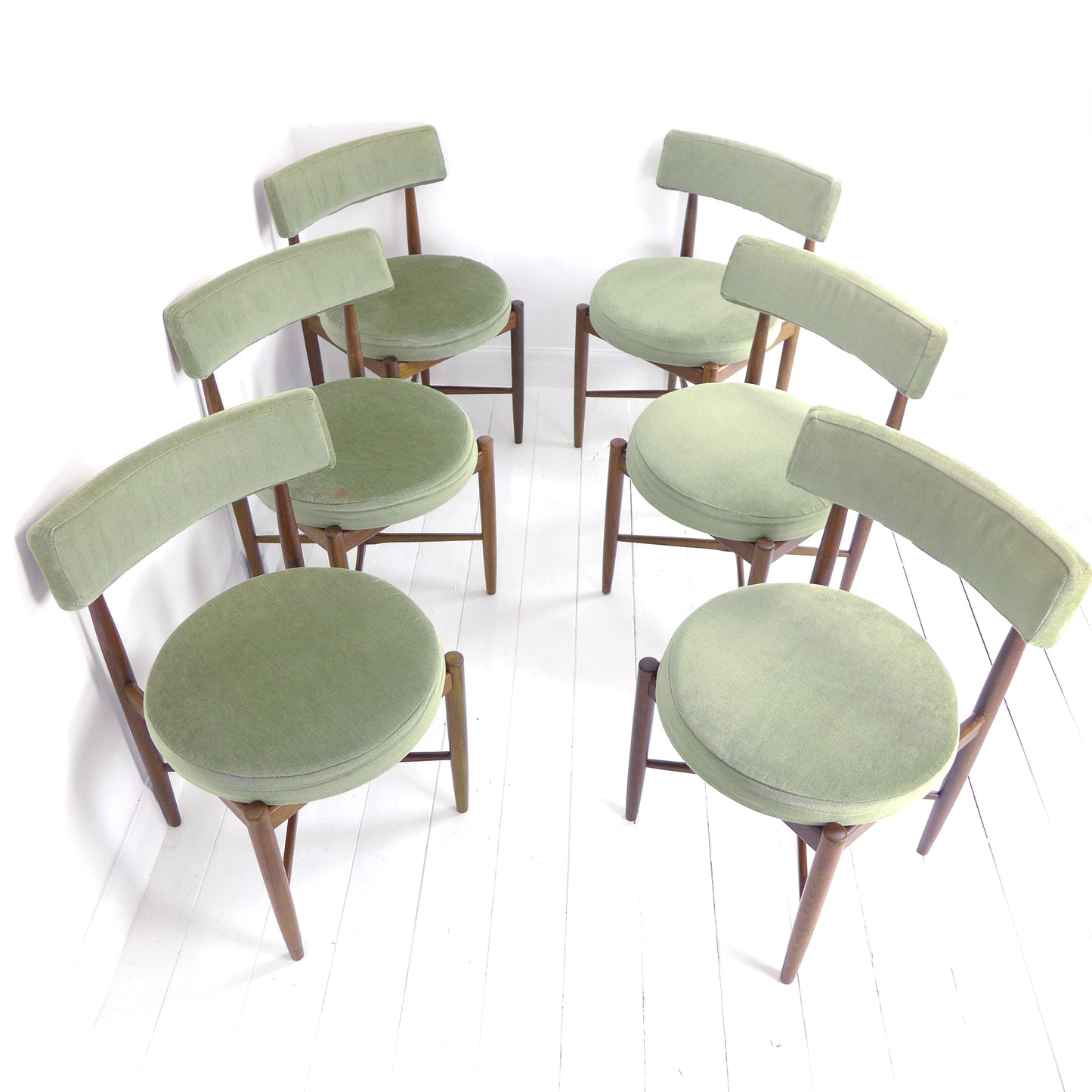 Vintage G PLAN Dining Chairs x6 Kofod Larsen - Original Velvet Upholstery - Mid Century Teak Set of 6