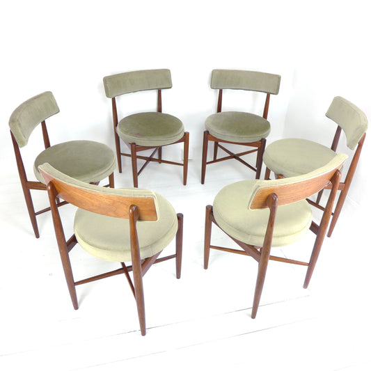 Vintage G PLAN Dining Chairs x6 Kofod Larsen - Original Velvet Upholstery - Mid Century Teak Set of 6