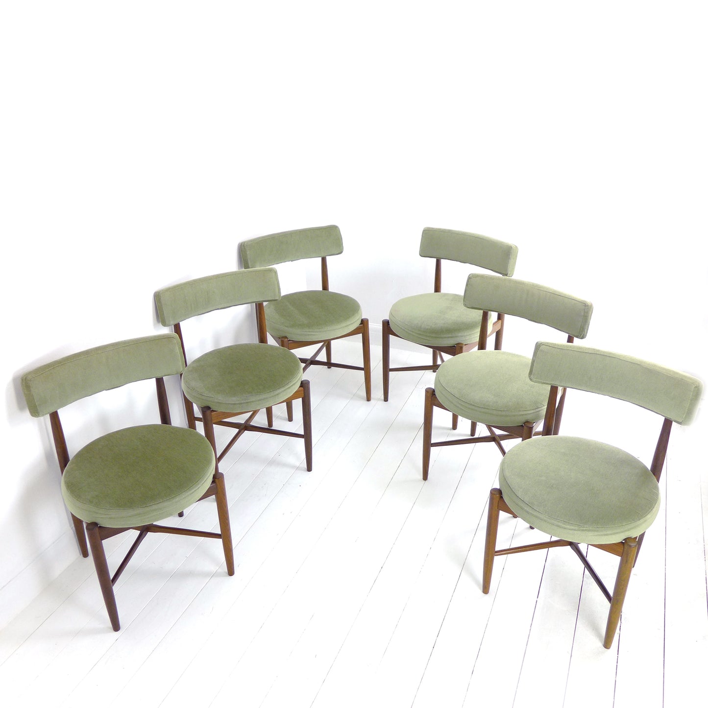 Vintage G PLAN Dining Chairs x6 Kofod Larsen - Original Velvet Upholstery - Mid Century Teak Set of 6