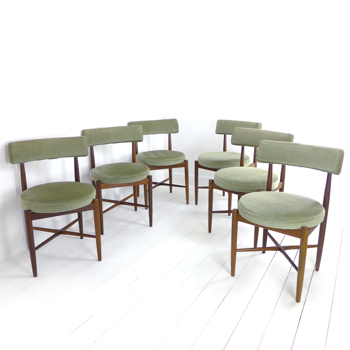 Vintage G PLAN Dining Chairs x6 Kofod Larsen - Original Velvet Upholstery - Mid Century Teak Set of 6