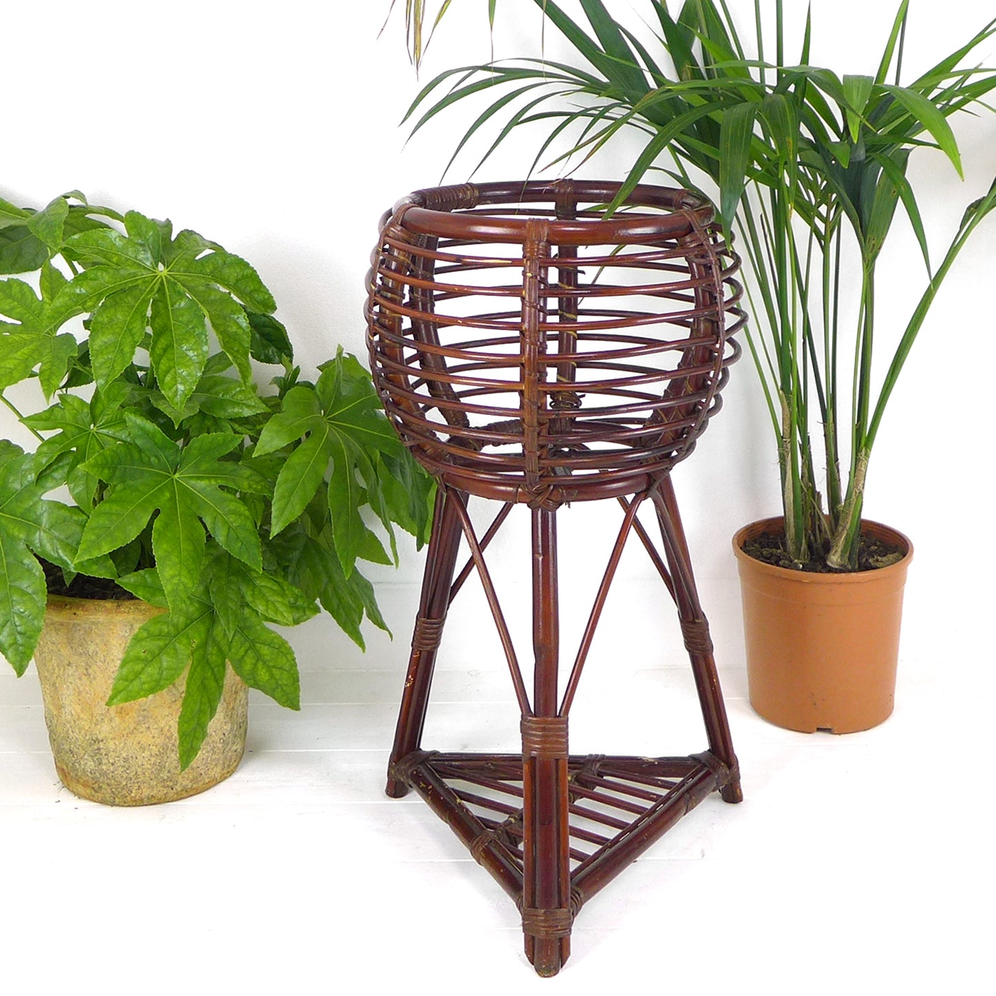 Large Vintage 1970's Bamboo Plant Stand - Mid Century