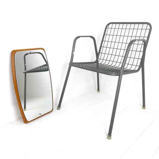 Mid Century Teak Mirror - Vintage 1960's Atomic - Oval/Rectangular