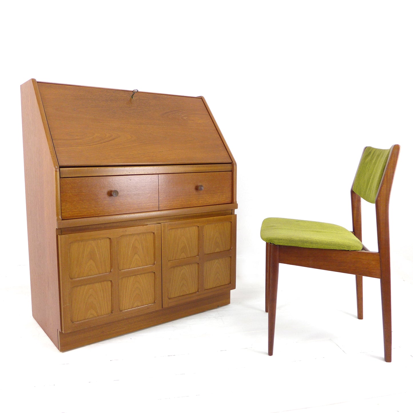 Mid Century NATHAN Teak Desk / Writing Bureau - Home Office Station with Storage