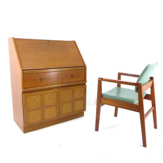 Mid Century Military Teak Armchair / Desk Chair in Arsenic Green Vintage MOD