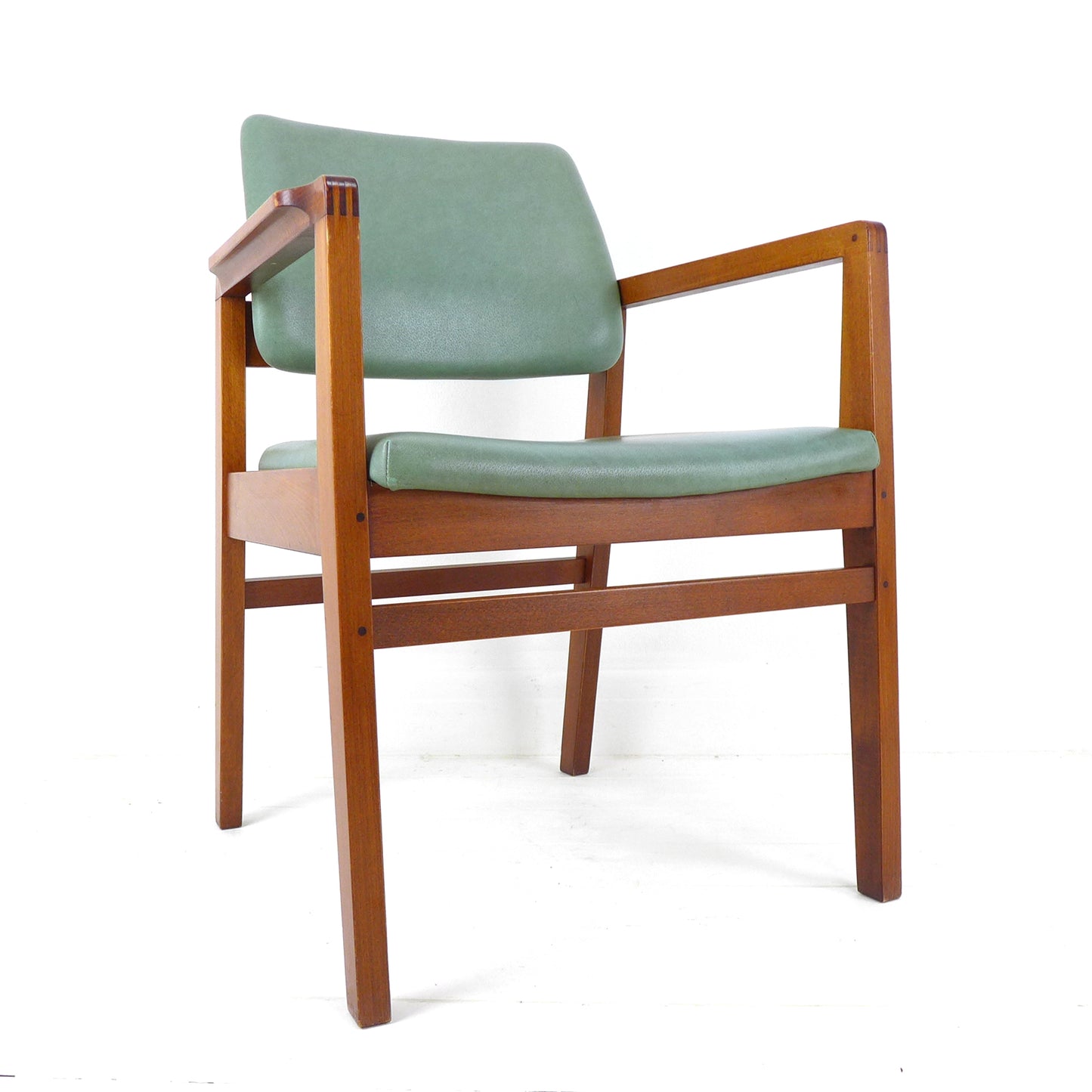 Mid Century Military Teak Armchair / Desk Chair in Arsenic Green Vintage MOD