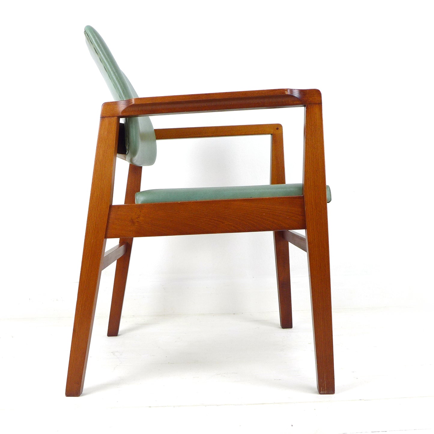 Mid Century Military Teak Armchair / Desk Chair in Arsenic Green Vintage MOD