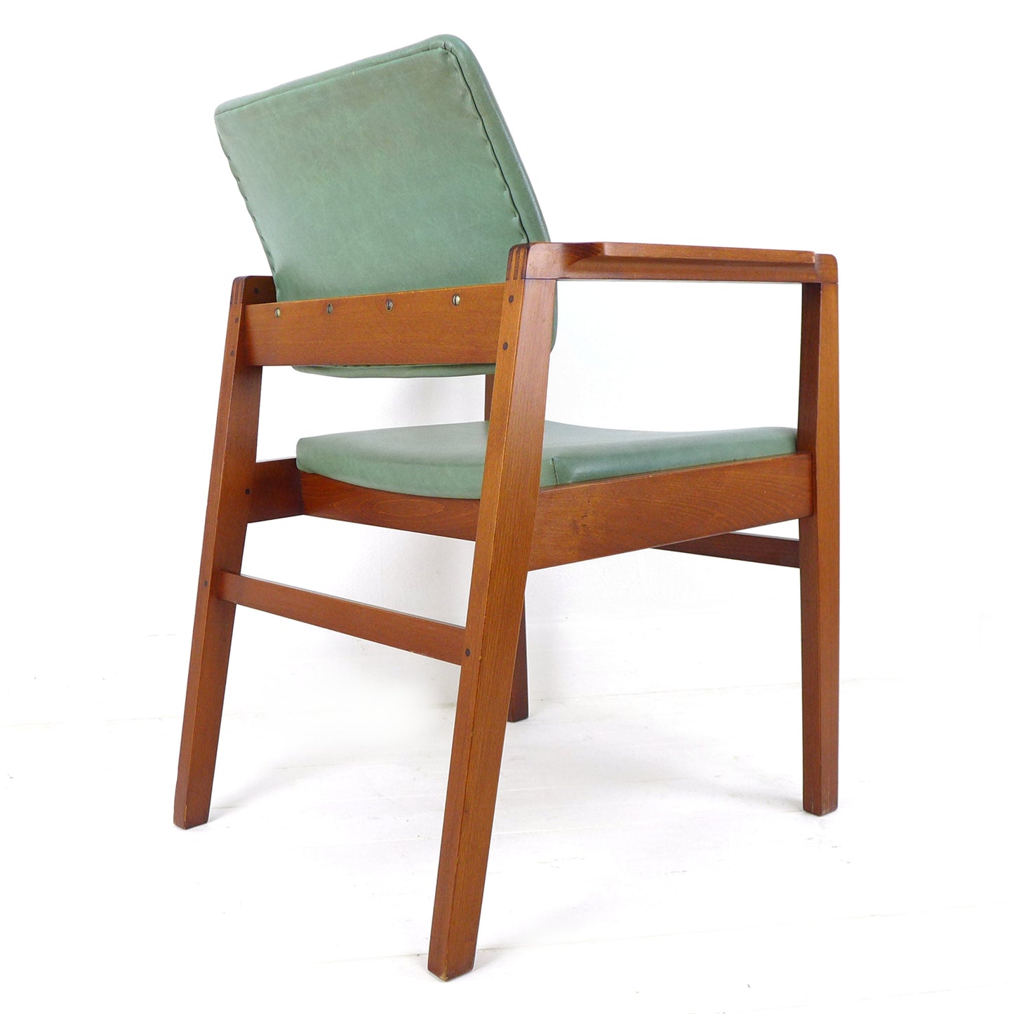 Mid Century Military Teak Armchair / Desk Chair in Arsenic Green Vintage MOD