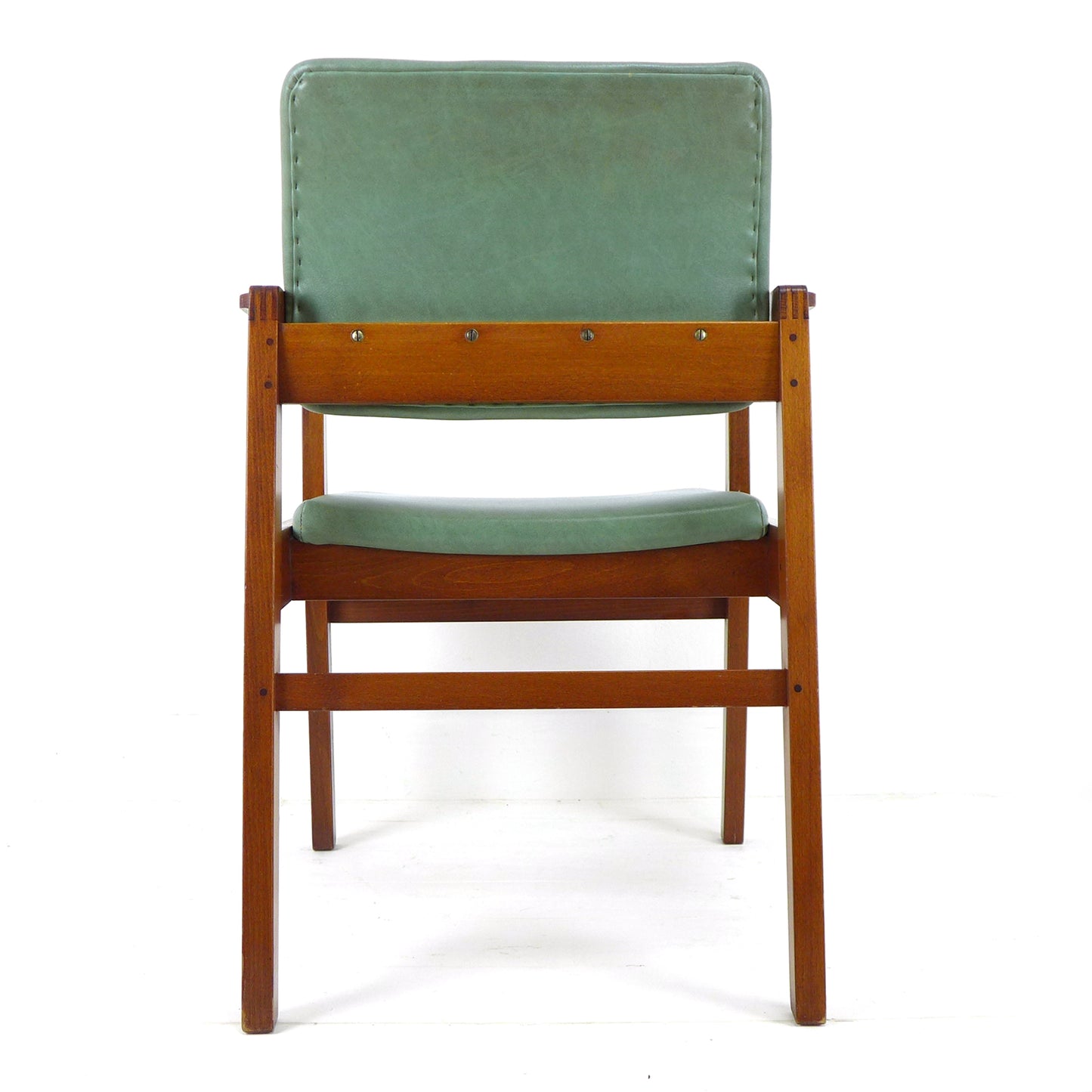 Mid Century Military Teak Armchair / Desk Chair in Arsenic Green Vintage MOD