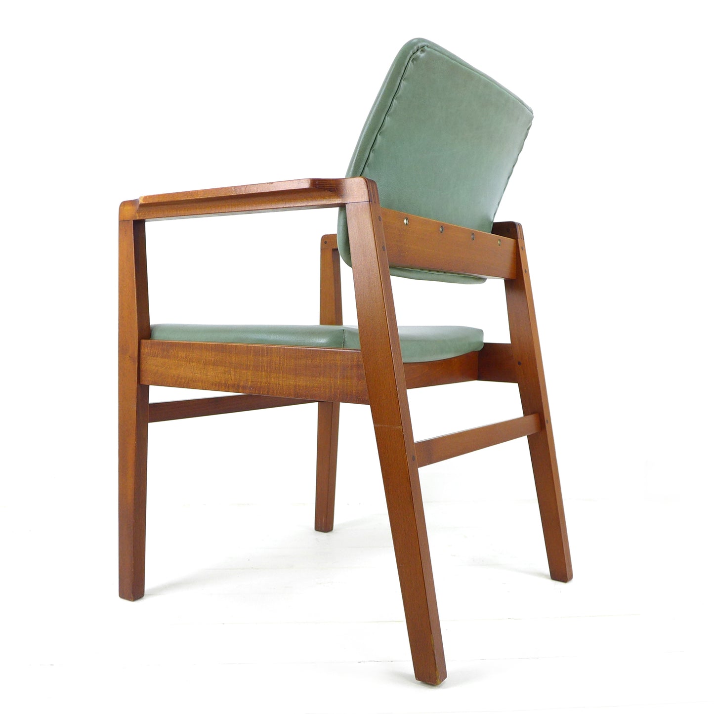 Mid Century Military Teak Armchair / Desk Chair in Arsenic Green Vintage MOD