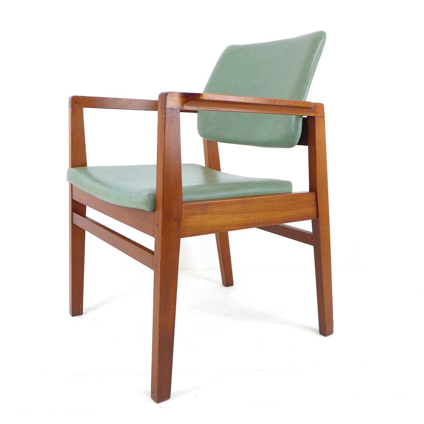 Mid Century Military Teak Armchair / Desk Chair in Arsenic Green Vintage MOD