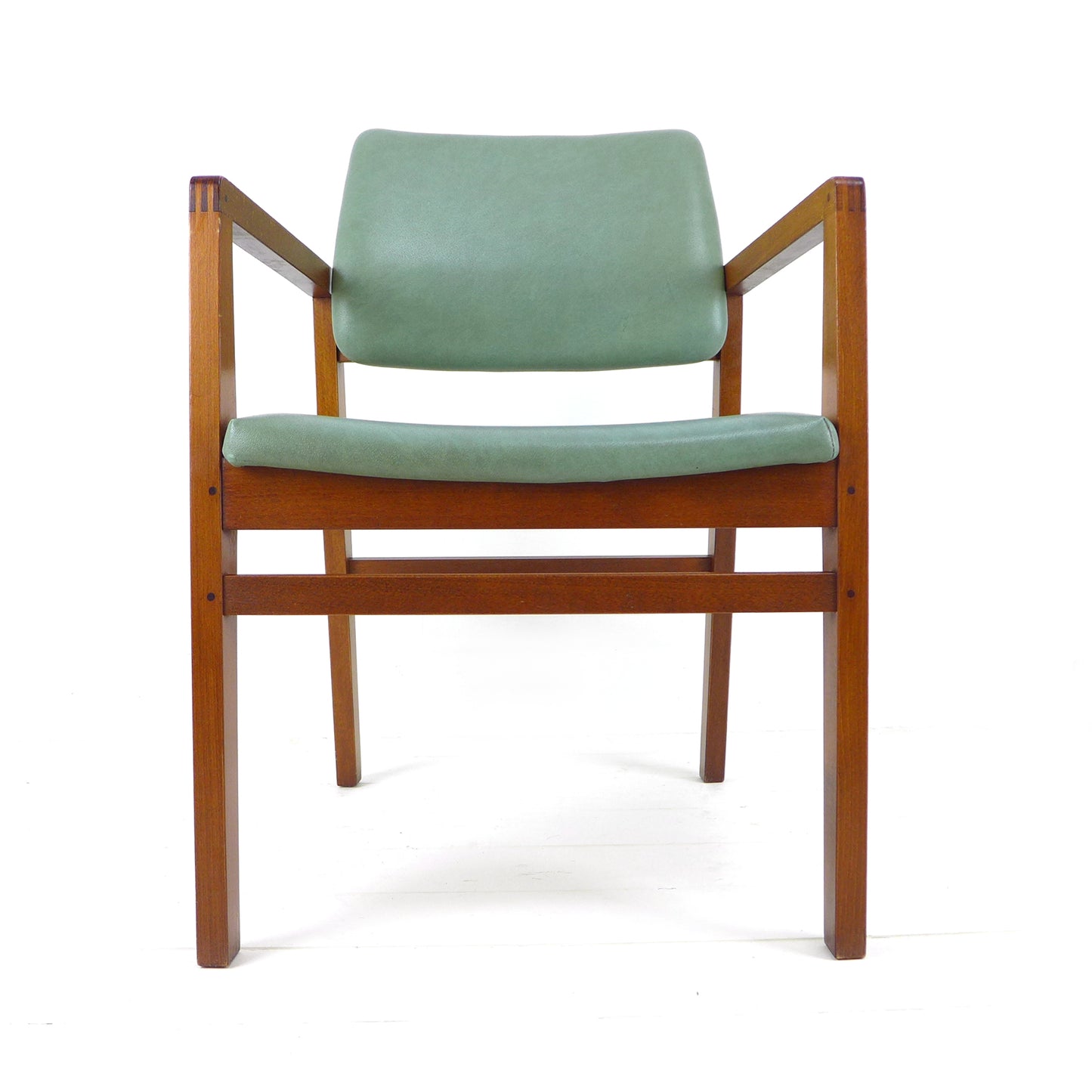 Mid Century Military Teak Armchair / Desk Chair in Arsenic Green Vintage MOD