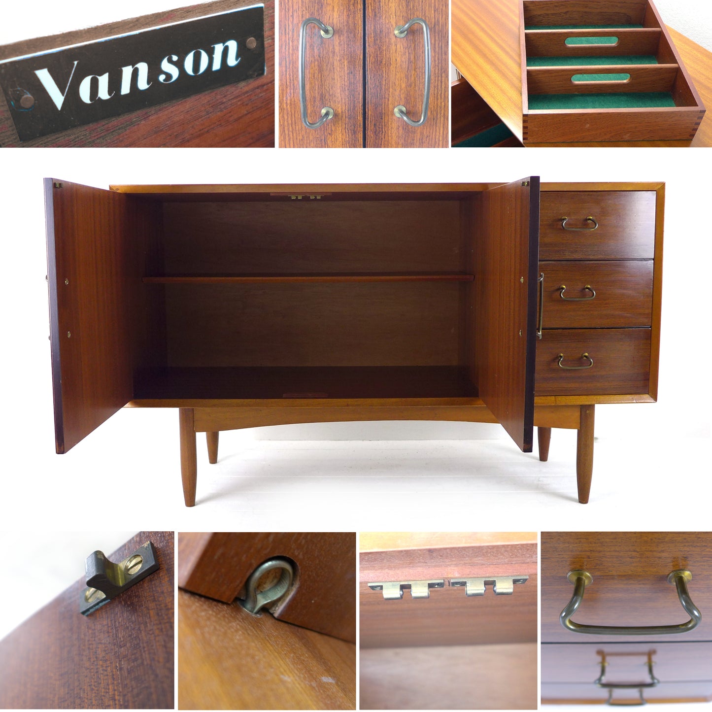 Mid Century VANSON Rosewood & Teak Sideboard by Peter Hayward - Record / Drinks Cabinet / Drawers