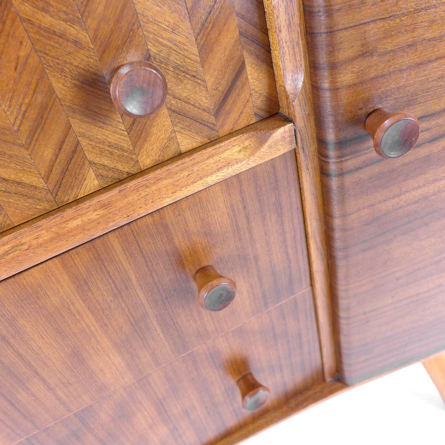 Mid Century Teak Sideboard with Veneer Detail - Record/Drinks Cabinet - Compact Size