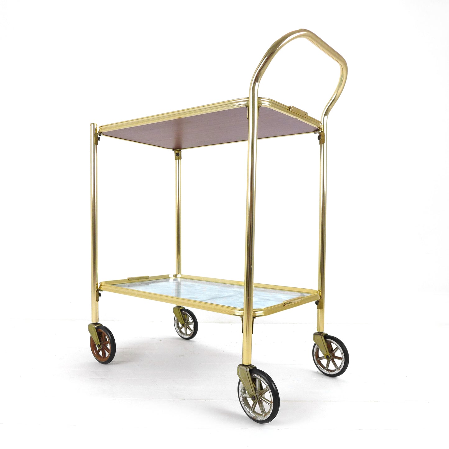 Mid Century Drinks Trolley - Vintage Bar/Drinks Cart on Wheels - Gold Metal/Brass