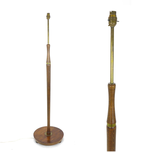 Mid Century Floor Lamp / Standard Lamp Base - Oak & Brass