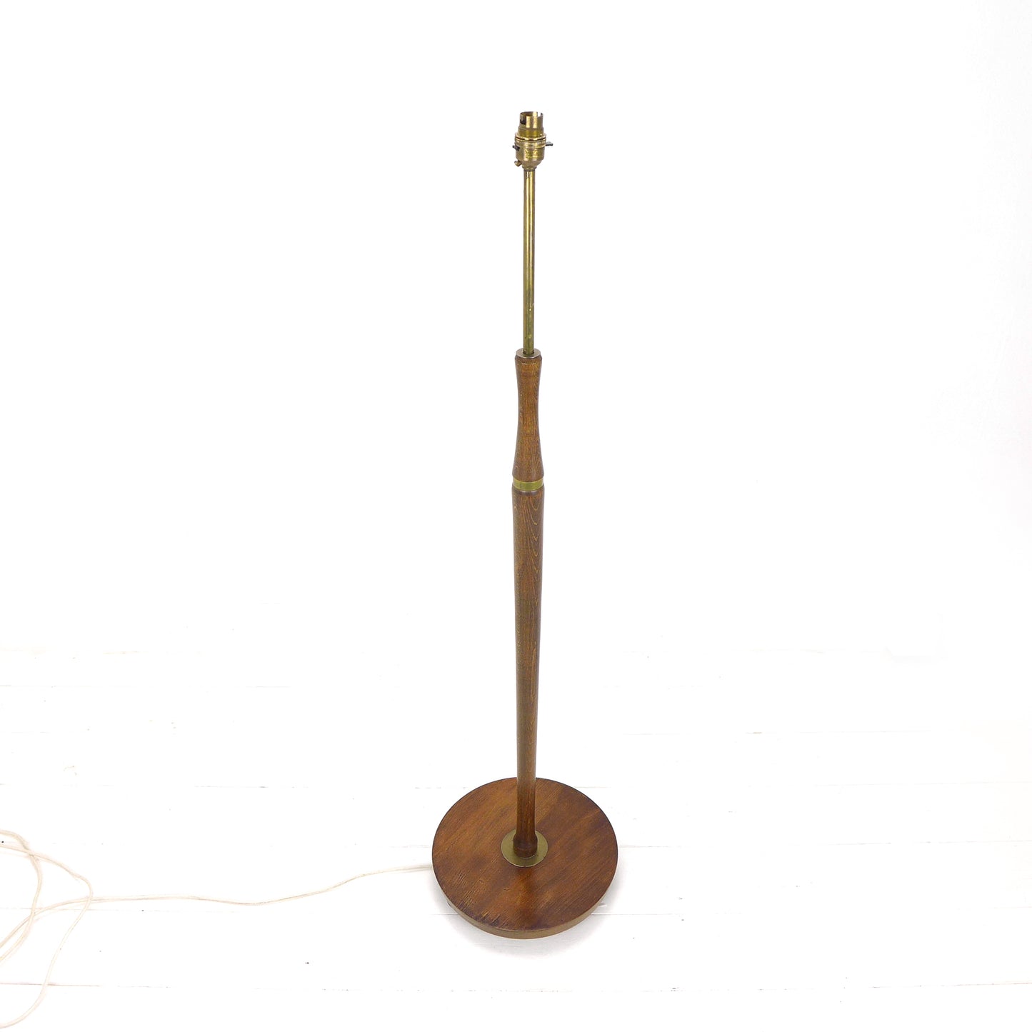 Mid Century Floor Lamp / Standard Lamp Base - Oak & Brass