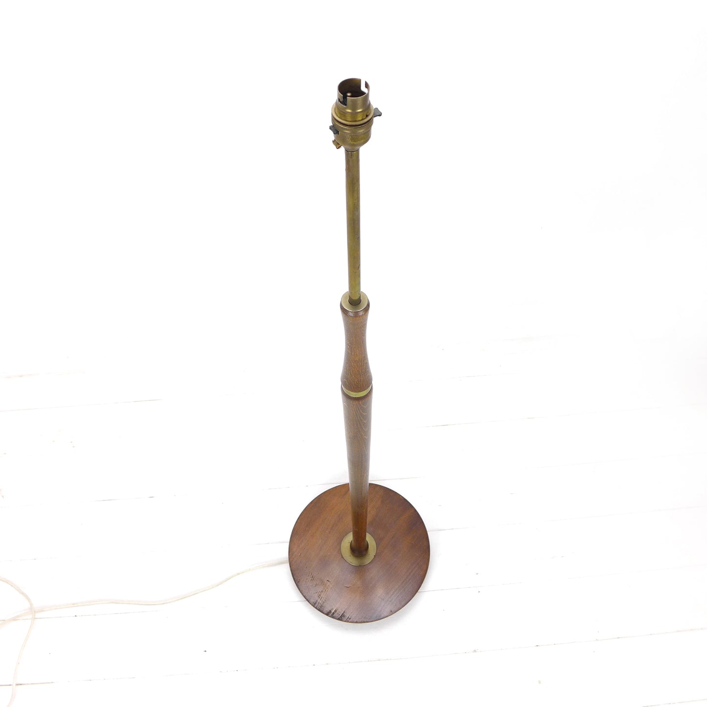 Mid Century Floor Lamp / Standard Lamp Base - Oak & Brass