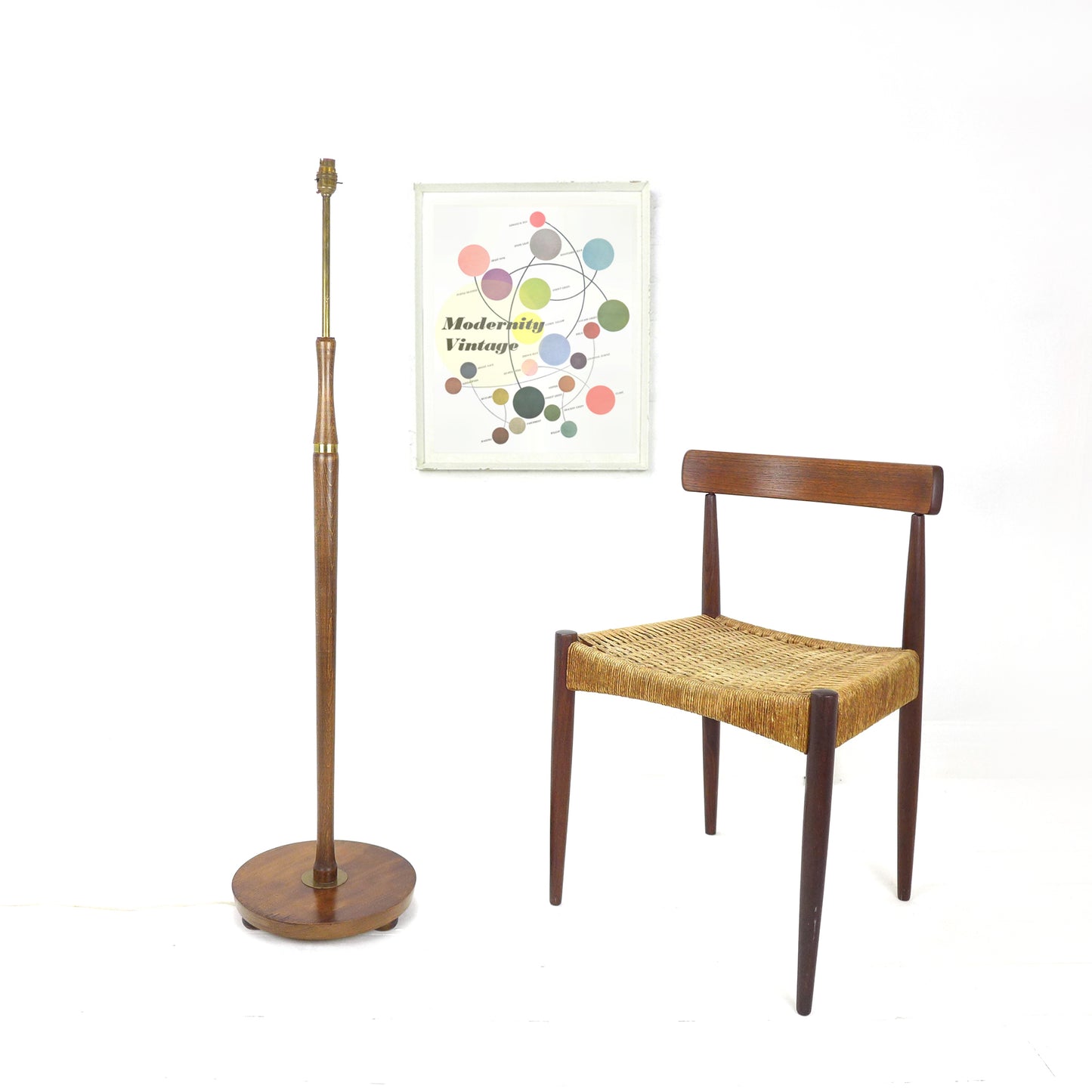 Mid Century Floor Lamp / Standard Lamp Base - Oak & Brass