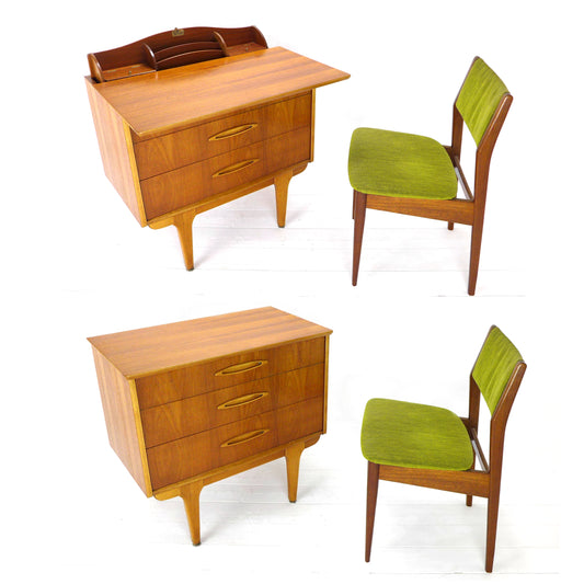 Metamorphic JENTIQUE Desk / Writing Bureau - Compact Home Office Station with Storage - Mid Century Teak