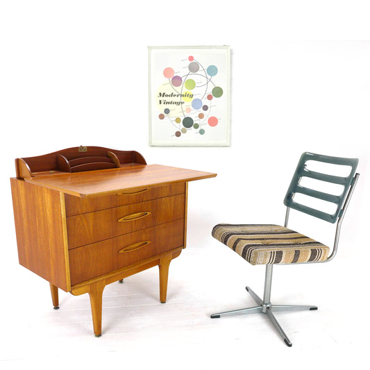 Metamorphic JENTIQUE Desk / Writing Bureau - Compact Home Office Station with Storage - Mid Century Teak
