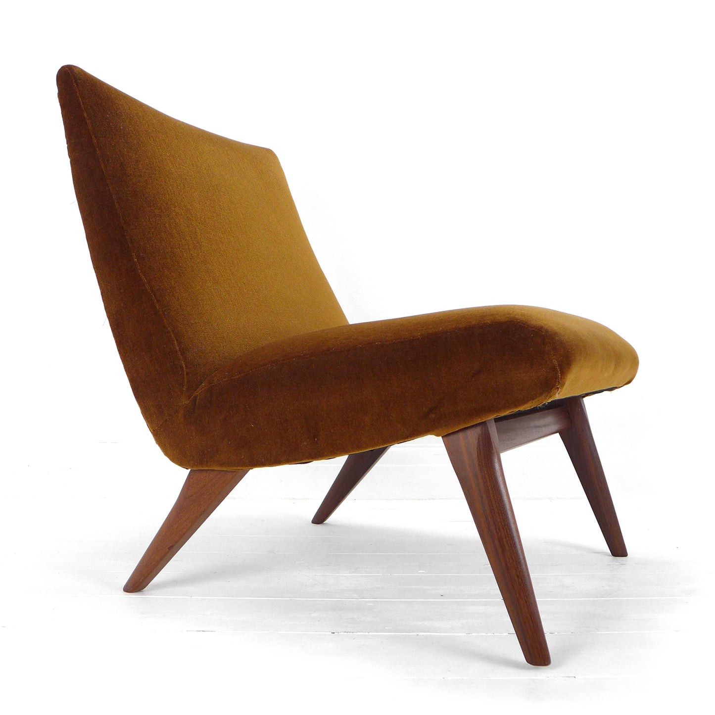 Mid Century Cocktail Chair in Brown Velvet & Teak - Vintage Armchair