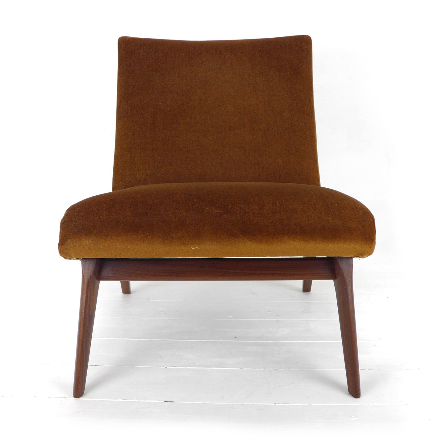 Mid Century Cocktail Chair in Brown Velvet & Teak - Vintage Armchair