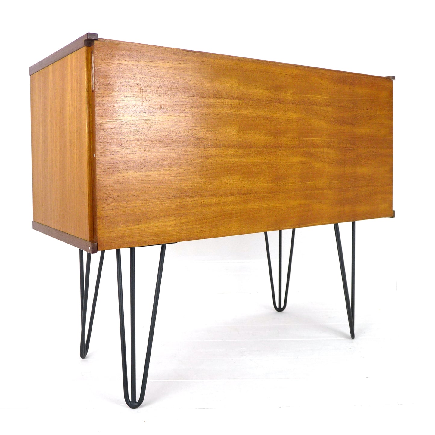 Mid Century Teak Drinks Cabinet / Compact Sideboard on Hairpin Legs - Beaver & Tapley