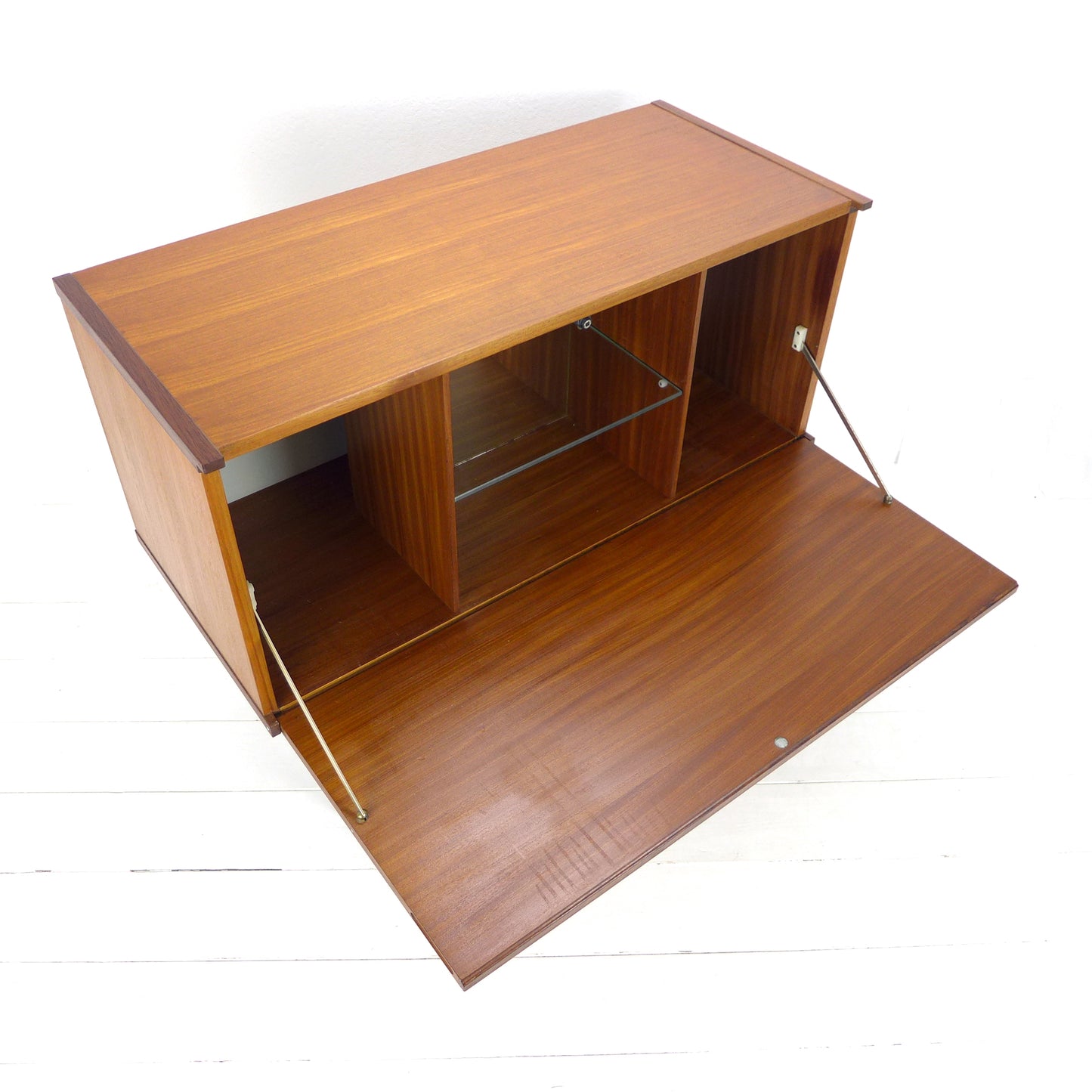 Mid Century Teak Drinks Cabinet / Compact Sideboard on Hairpin Legs - Beaver & Tapley