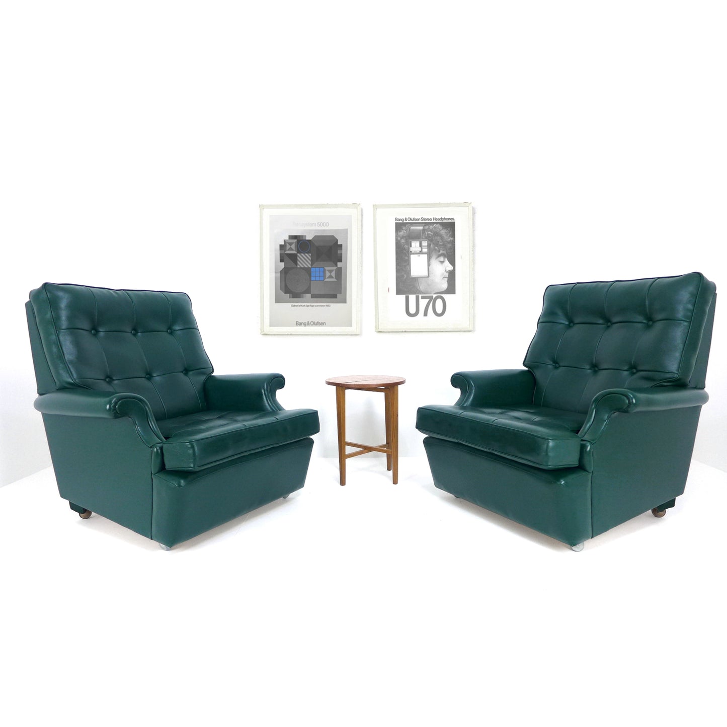 Pair Mid Century PARKER KNOLL Armchairs in Green Vinyl