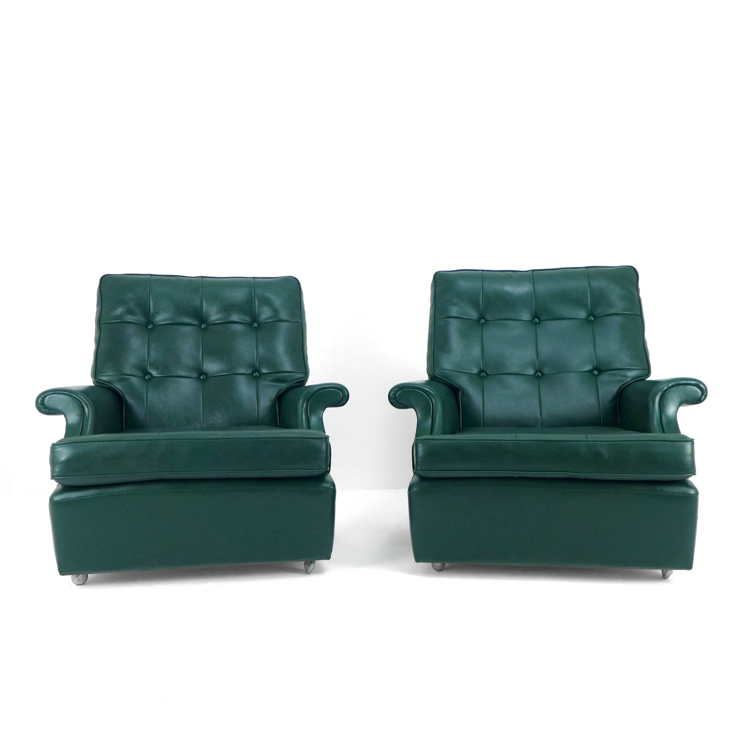 Pair Mid Century PARKER KNOLL Armchairs in Green Vinyl