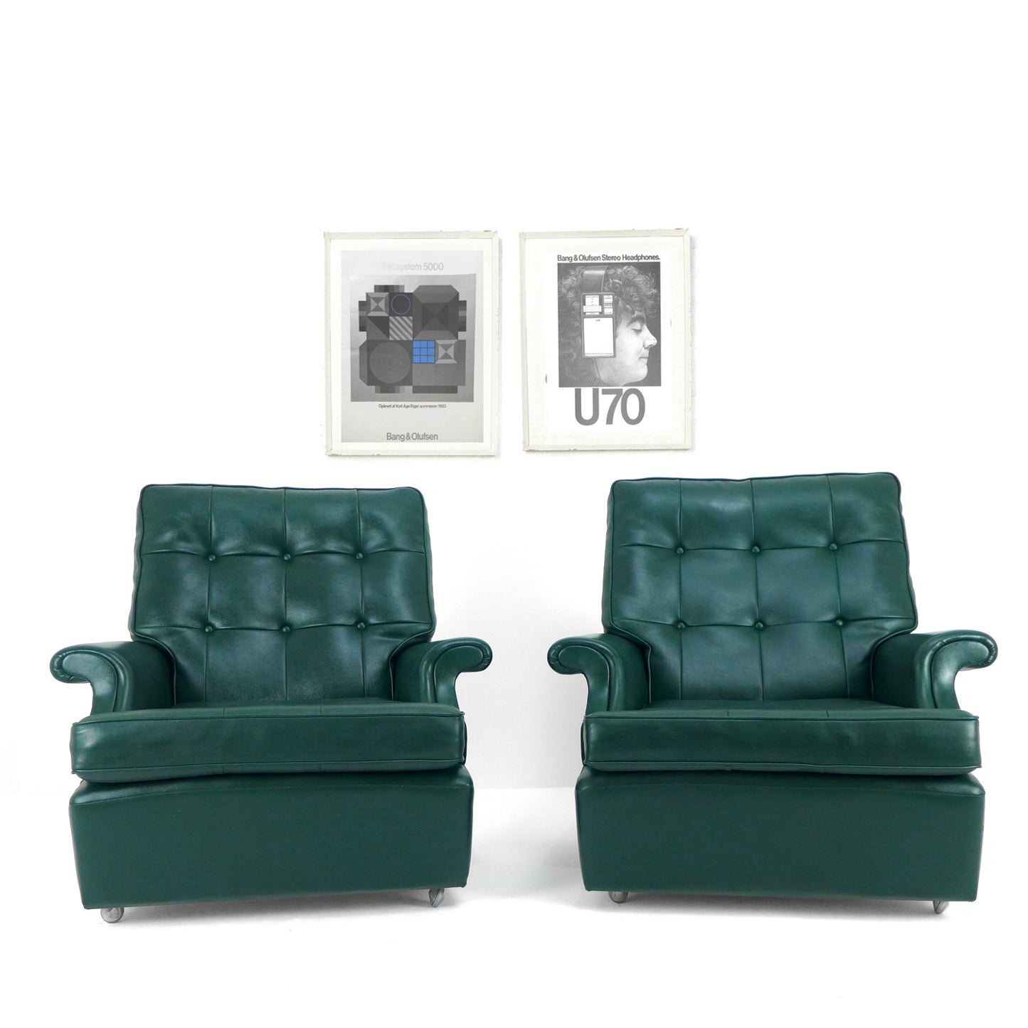 Pair Mid Century PARKER KNOLL Armchairs in Green Vinyl