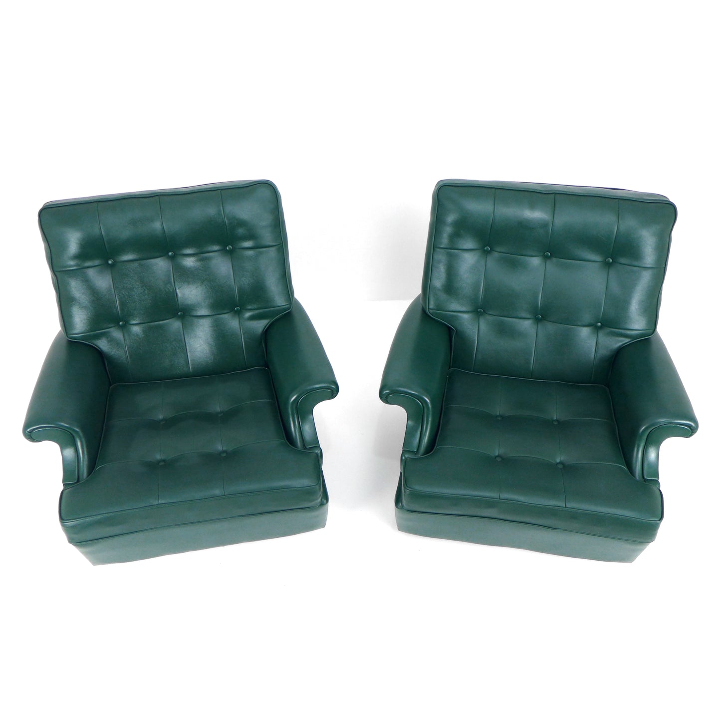 Pair Mid Century PARKER KNOLL Armchairs in Green Vinyl