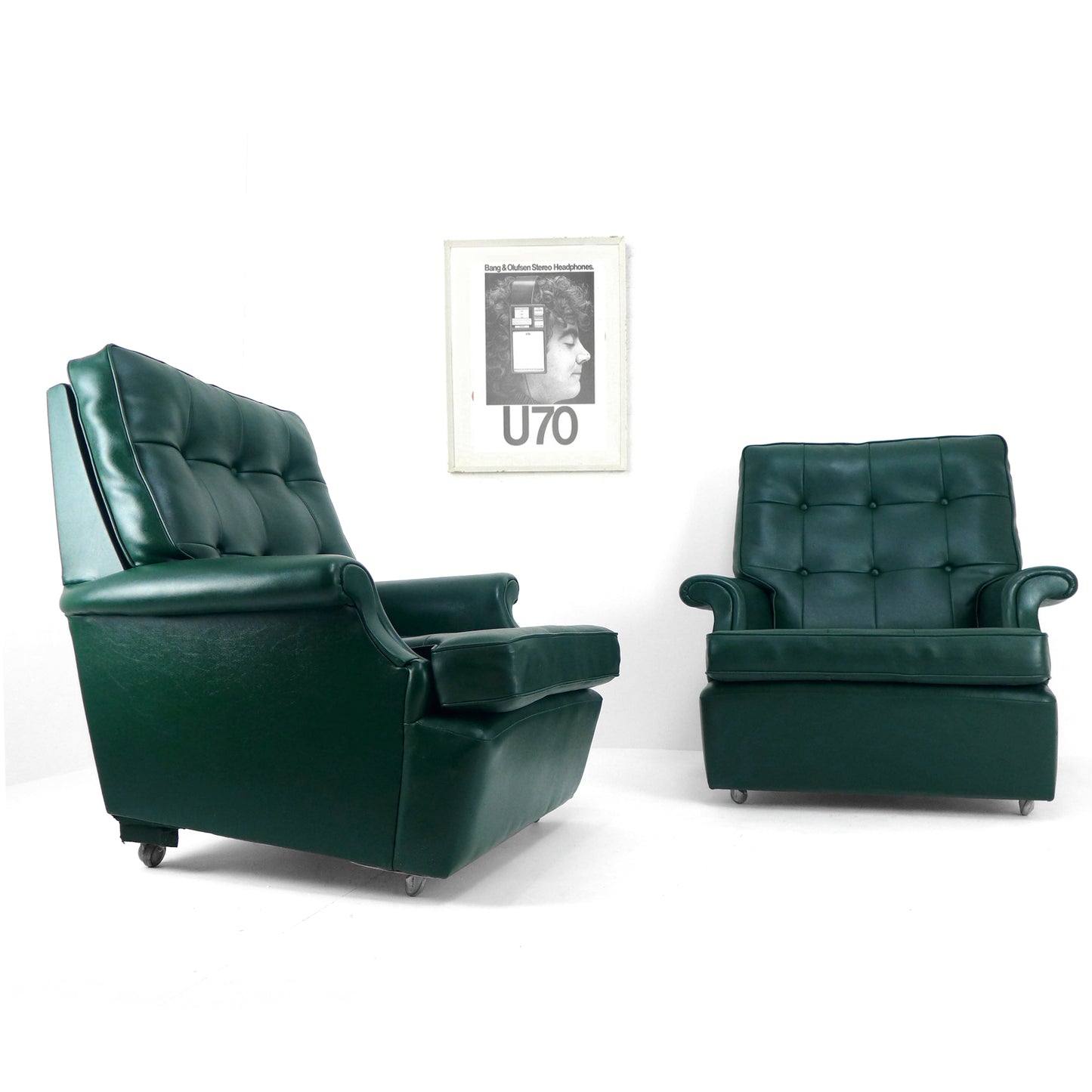 Pair Mid Century PARKER KNOLL Armchairs in Green Vinyl